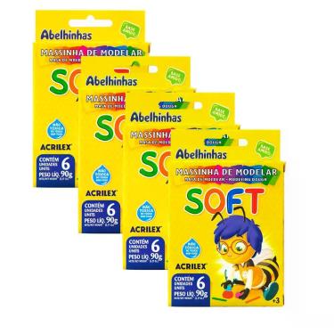 Imagem de kit 4 Massinha de Modelar Acrilex Soft Abelinhas 6 Cores 90g