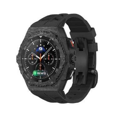 Imagem de DGYSG Capa de fibra de carbono com pulseira FKM para Samsung Galaxy Watch 8 Classic 46 mm, capa de rosto luxuosa com moldura giratória e pulseira tática, proteção resistente para homens