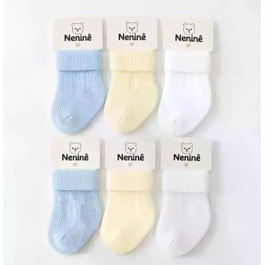 Imagem de Kit 06 Pares Meia Bebê Rn 100% Poliamida 0 A 6 Meses Neninê, Azul cele