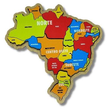 Imagem de Quebra Cabeça Mapa Do Brasil Regiões Em Madeira Infantil MDF