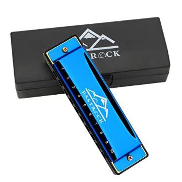 Imagem de EastRock Blues Harmonica boca órgão 10 furos C chave com capa, gaita diatônica para jogadores profissionais, iniciantes, estudantes, adultos, amigos, presente azul