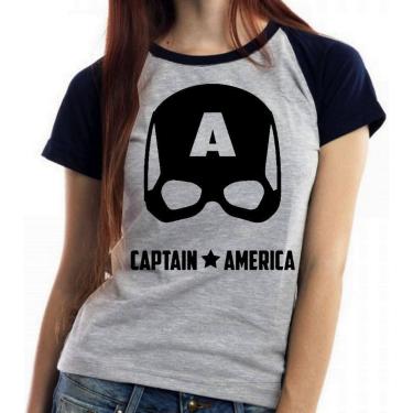 Imagem de Camiseta Baby Look Blusa Feminina Capitão América  Máscara Black - Emp