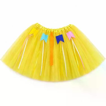 Imagem de Saia Junina Infantil de Tule com Bandeirinhas e Fitas 30CM Amarelo Extra Festas