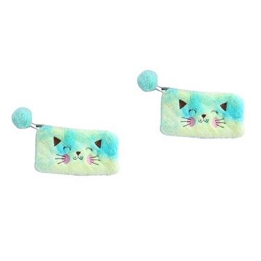 Imagem de Amosfun 2 Pçs Suprimentos Lápis Moeda Gato Cosmético Pelúcia Saco Amarelo Design Escritório Artigos De Papelaria Armazenamento