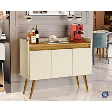 Imagem de Buffet Lux 3 Portas Pés Palito Off White/Madeirado - JM Casa dos Móveis