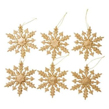 Imagem de CarpNettore 6 Peças de Pingente de Floco de Neve de Natal, Guirlanda Decorativa, Ornamento Brilhante com Corda, Adequado para Crianças, Adultos, Escritório em Cas, Dourado, Tamanho real
