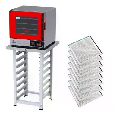 Imagem de Kit Forno Turbo Elétrico Progás Plus Digital 220V Com Mesa Prp-004 E 8 Bandeja Imeca