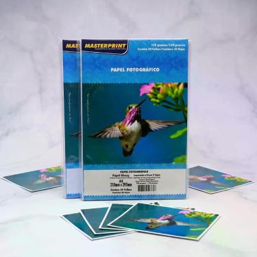 Imagem de Kit de Papel Fotográfico A4 Glossy Brilhante 120g para Impressora - ma