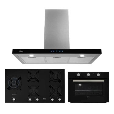 Imagem de Kit Infinity Fischer: Forno Elétrico Preto Coifa Cooktop 5B Duo, 220V