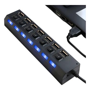Imagem de Hub Usb 2.0 Com 7 Portas Switch On/off Possui Led Indicador - Otemu, P
