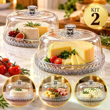 Imagem de Queijeira Glamour Multiuso Pote Porta Queijo Cristal Luxo Elegante Mes