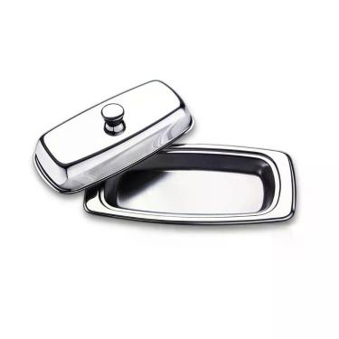Imagem de Manteigueira Retangular Átina Armazenamento e Serviço de Manteiga Aço Inox com Tampa para Mesa de Café da Manhã Inox