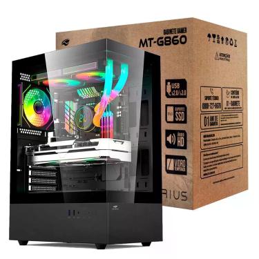 Imagem de Gabinete Gamer Aquarius MT-G860BK Mid Tower ATX em Aco com Frontal e Lateral em Vidro Preto C3tech