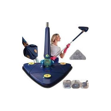 Imagem de Mop triangular esfregão 360 mop giratório de limpeza ajustável perfeito para limpeza do dia a dia Limpa vidros pisos e paredes Esfregão triangular com função de espremer água.