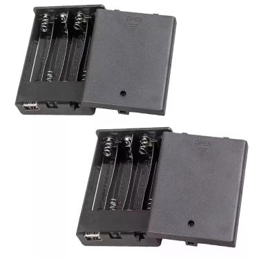 Imagem de Kit de 2 suportes para 4 pilhas AA com USB, portátil, 7,5 x 6,5 x 2 cm