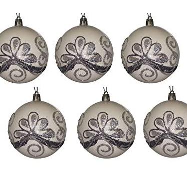 Imagem de Kit com 6 Bolas de Natal Brancas com Glitter 8cm de Ø