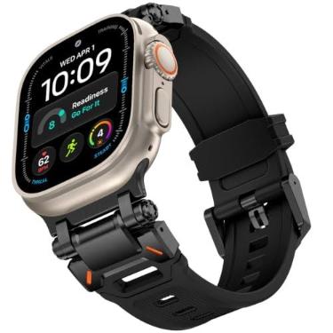 Imagem de Kades Pulseira para Apple Watch Ultra 2/Ultra de 49 mm para Apple Watch séries 10/9/8/7/6/SE/5/4/3/2/1 de 46 mm/45 mm/44 mm/42 mm, conector de metal durável com pulseira esportiva de TPU resistente