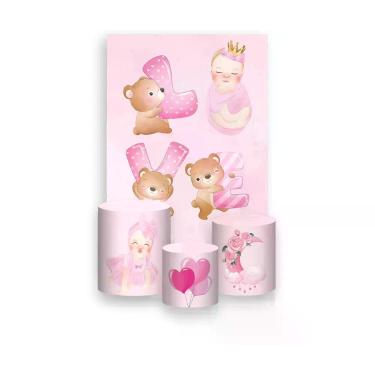 Imagem de Painel De Festa Vertical 1,50 x 2,20 + Trio De Capas Cilindro - Chá de