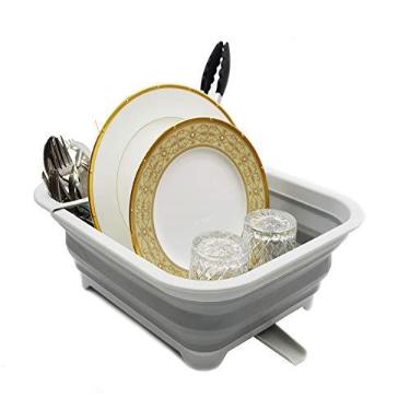 Imagem de Escorredor de pratos dobrável com bico giratório da Samart – escorredor dobrável – Organizador portátil de louça – bandeja de armazenamento de cozinha para economia de espaço (1, cinza)