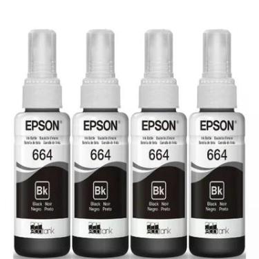 Imagem de Kit com 4 Tinta 664 Para Epson  L395 L380 L375 L220, Preta