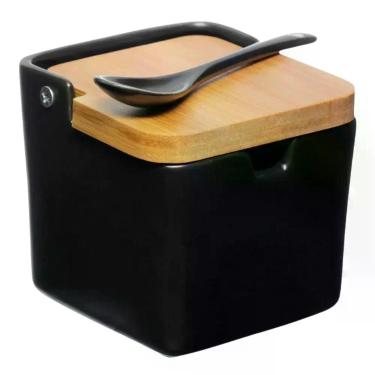 Imagem de Saleiro de Cozinha de Porcelana Preto Liso Quadrado  Manhattan Hauskra
