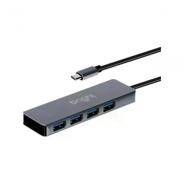 Imagem de Hub USB HB001 com 4 Portas USB 3.0 e Taxa de Até 5GBPS Compatível com MAC e Windows Prata Bright