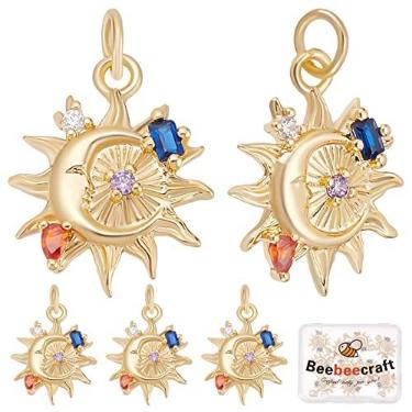 Imagem de Beebeecraft 1 caixa com 10 pingentes de lua e sol, pingentes de strass de latão banhado a ouro 18 quilates, pingentes pendurados na extremidade com laço para colar faça você mesmo, pulseira,