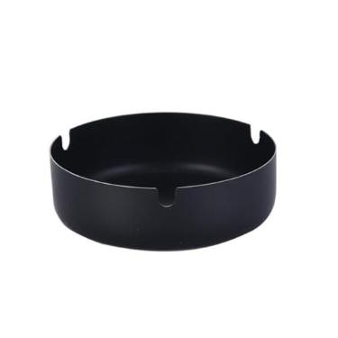 Imagem de Cinzeiro preto de aço inoxidável cinzeiro grande 10 cm durável à prova de vento bandeja de cinzeiro fácil de limpar para uso interno e externo