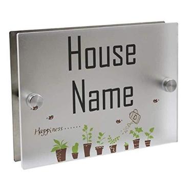 Imagem de Placa de sinalização de casa Placas em vasos fofos Placas externas personalizadas de número da casa Placa de sinalização de porta de rua Acrílico vidro fosco