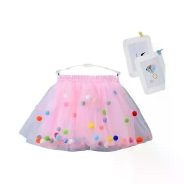 Imagem de Saia Tutu Infantil de Tule com Pompom - Vestido de Princesa para Menin