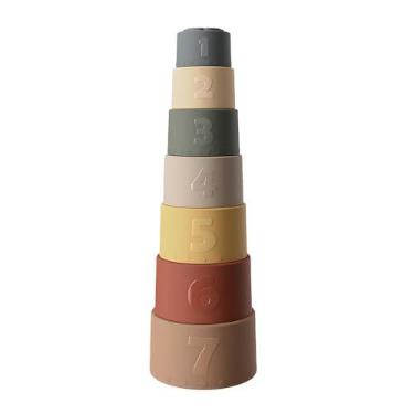 Imagem de Conjunto de Blocos Educativos Life de Silicone para Crianças 2 a 4 Anos, Brinquedo de Montar, Copos Empilháveis e Quebra-Cabeça Didático Colorido