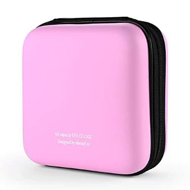 Imagem de alavisxf xx Capa para CD, capa protetora de EVA para DVD e Blu-ray com 48 capacidades, estojo portátil com zíper para CD, organizador de disco, bolsa para carro, casa, viagem (capacidade para 48, rosa) 48)