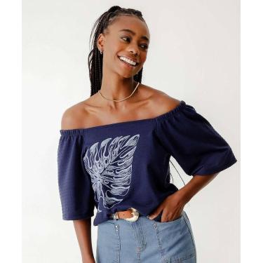 Imagem de Blusa Ciganinha Feminina Folha Marisa Azul-73077, Azul, G