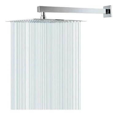 Imagem de Ducha Chuveiro Inox Quadrado Gás/Solar 20x20 + Cano 38 Cm