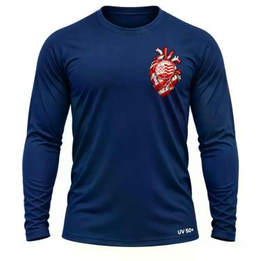 Imagem de Camisa Uv +50 Náutico Torcedor Coração Alvirrubro - Genérica, Azul mar