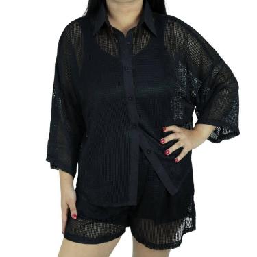 Imagem de Saída de Praia Feminina Conjunto Blusa e Shorts - BAUARTE, Preto