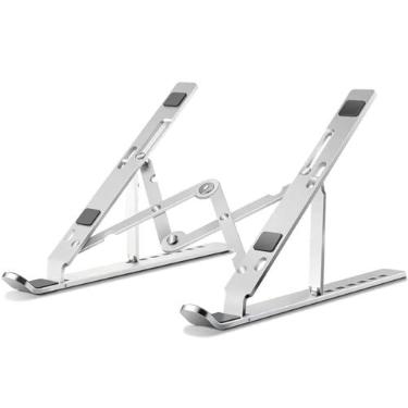 Imagem de Suporte para Notebook em Alumínio Ajustável Dobrável Apoio Mesa Tablet Metal Base Laptop Resistente Portátil Articulado Forte Altura Regulável para Note de 10 à 17 Polegadas e Celular Ergonômico