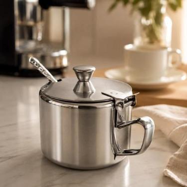 Imagem de Açucareiro Inox Com Colher Porta Açúcar 220ml Mesa Café - Top Rio
