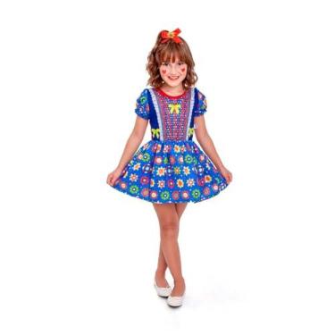 Imagem de Vestido Festa Junina Infantil Luxo pra Meninas Roupa Caipira Xadrez Quadrilha de Escola (BR, Alfa, GG, Regular, Azul)