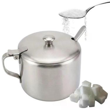 Imagem de Açucareiro de Inox com Tampa e Colher 420ML para Mesa Acabamento Premium Elegância e Praticidade Inox Top Rio Comercial