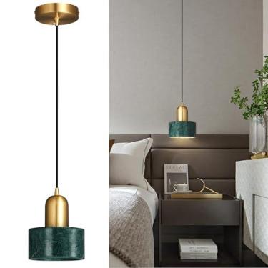 Imagem de ZVXREZLD Luminárias Pendentes De Pedra Natural Para Ilha De Cozinha, Luminárias Pendentes De Latão Verde Escuro, Luminária Pendente Com Cúpula De Mármore E Cobre, Para Quarto, Banheiro, Sala De Jan
