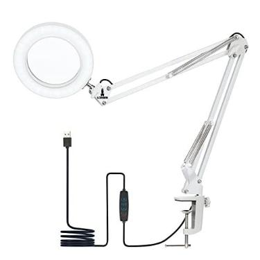 Imagem de Lupa Luminária Lorben 10X Articulável Led Ring Light 16cm Diâmetro Garra Base GT6037 (Branco)