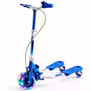Imagem de Patinete Infantil 3 Rodas Azul com Luzes de LED Guidão Ajustável Até 78cm Dobrável para Crianças Unitoys