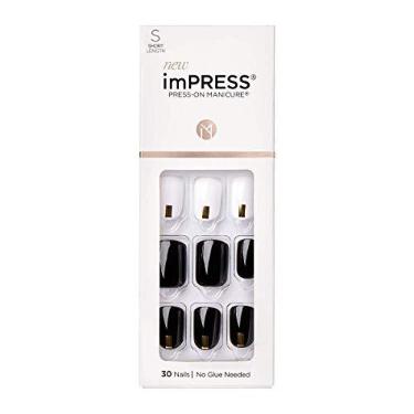 Imagem de imPRESS Design, unhas de pressão, Midnight Drive, preto e branco, curto, tamanho, squoval, forma, inclui 30 pregos, bloco de preparação, folha de instruções, 1 bastão de manicure, 1 mini lixa