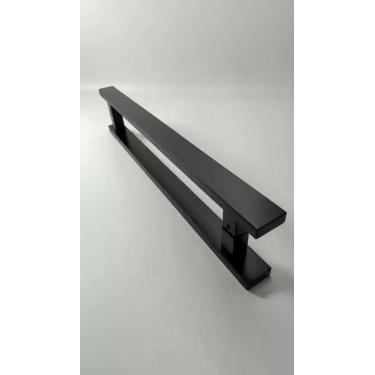 Imagem de Puxador Duplo Porta Madeira Vidro Preto Fosco 80cm - Congratulations S