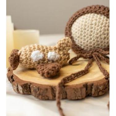 Imagem de Amigurumi avião e touca bege e marrom fotografia newborn recém nascido