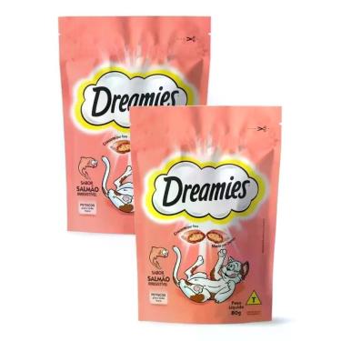 Imagem de Kit com 2 pacotes Petisco Dreamies para Gatos Adultos Salmão 80g - WHI