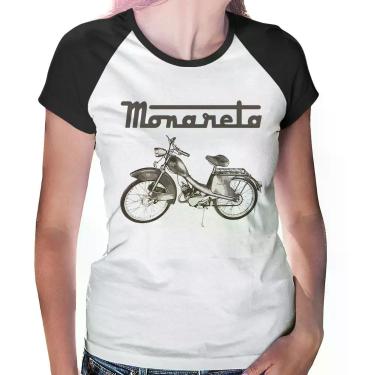 Imagem de Baby Look Raglan Ciclomotor Monareta - Foca na Moda, Branco, Preto, P