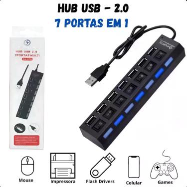 Imagem de Hub USB 2.0 com 7 Portas  Para Maximizar Sua Conectividade e Aumentar 