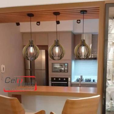 Imagem de Kit com 3 Lustres/Pendentes de Teto em MDF Coquinho para área gourmet,
